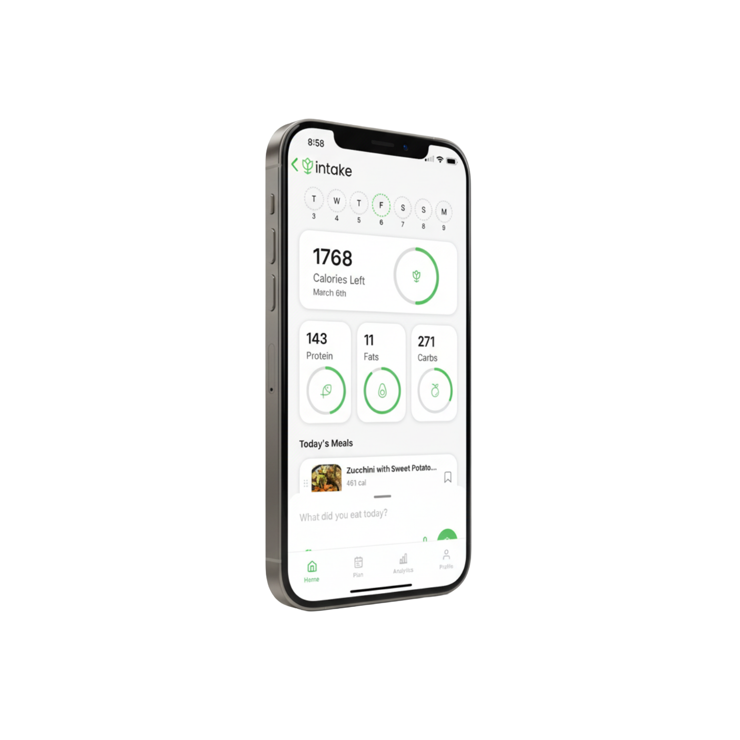 Intake Nutrition app mockup